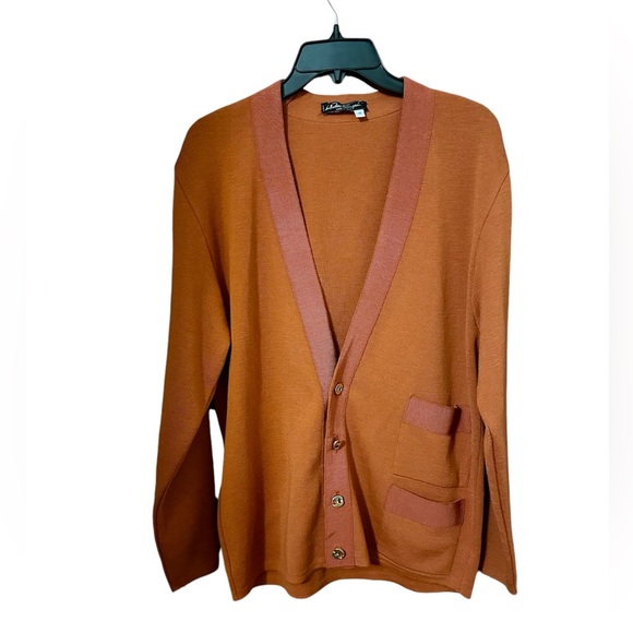 Salvatore Ferragamo Burnt Orange Gold Button Cardigan Wool Sweater Size M - Picture 2 of 7